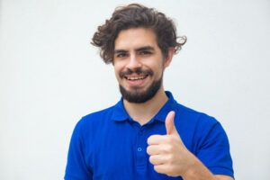 happy satisfied customer making like gesture